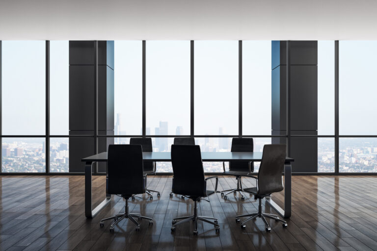 Luxury meeting room interior with city view